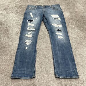 Guess Slim tapered Distressed Denim Jeans Men 38 Blue Medium Wash Stretch Casual